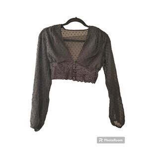 H&M black Ruched Mesh Crop Top Blouse Size S